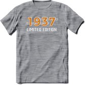 1937 Limited Edition T-Shirt | Goud - Zilver | Grappig Verjaardag en Feest Cadeau Shirt | Dames - Heren - Unisex | Tshirt Kleding Kado | - Donker Grijs - Gemaleerd - S