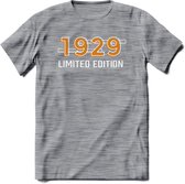 1929 Limited Edition T-Shirt | Goud - Zilver | Grappig Verjaardag en Feest Cadeau Shirt | Dames - Heren - Unisex | Tshirt Kleding Kado | - Donker Grijs - Gemaleerd - M
