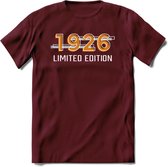 1926 Limited Edition T-Shirt | Goud - Zilver | Grappig Verjaardag en Feest Cadeau Shirt | Dames - Heren - Unisex | Tshirt Kleding Kado | - Burgundy - S