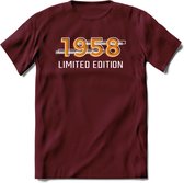 1958 Limited Edition T-Shirt | Goud - Zilver | Grappig Verjaardag en Feest Cadeau Shirt | Dames - Heren - Unisex | Tshirt Kleding Kado | - Burgundy - L