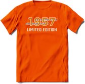 1957 Limited Edition T-Shirt | Goud - Zilver | Grappig Verjaardag en Feest Cadeau Shirt | Dames - Heren - Unisex | Tshirt Kleding Kado | - Oranje - 3XL