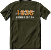 1936 Limited Edition T-Shirt | Goud - Zilver | Grappig Verjaardag en Feest Cadeau Shirt | Dames - Heren - Unisex | Tshirt Kleding Kado | - Leger Groen - XL