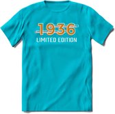 1936 Limited Edition T-Shirt | Goud - Zilver | Grappig Verjaardag en Feest Cadeau Shirt | Dames - Heren - Unisex | Tshirt Kleding Kado | - Blauw - M