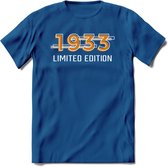 1933 Limited Edition T-Shirt | Goud - Zilver | Grappig Verjaardag en Feest Cadeau Shirt | Dames - Heren - Unisex | Tshirt Kleding Kado | - Donker Blauw - M