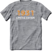 1931 Limited Edition T-Shirt | Goud - Zilver | Grappig Verjaardag en Feest Cadeau Shirt | Dames - Heren - Unisex | Tshirt Kleding Kado | - Donker Grijs - Gemaleerd - XXL