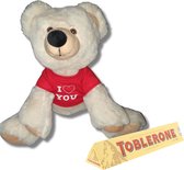 Grote knuffel beer 30 cm I Love You Toblerone chocolade met rood shirtje | Valentijn cadeau vrouw man | Valentijnsdag voor mannen vrouwen | Valentijn cadeautje voor hem haar | knuffelbeer | t
