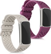 kwmobile 2x armband voor Fitbit Charge 5 - Bandjes voor fitnesstracker in crème / bordeauxrood