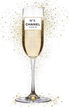 Ter Halle - Glasschilderij - Chanel Champagne Glas Met Goudfolie - 60x80 cm