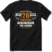 76 Jaar Legend T-Shirt | Goud - Wit | Grappig Verjaardag en Feest Cadeau Shirt | Dames - Heren - Unisex | Tshirt Kleding Kado | - Zwart - XXL