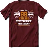99 Jaar Legend T-Shirt | Goud - Wit | Grappig Verjaardag en Feest Cadeau Shirt | Dames - Heren - Unisex | Tshirt Kleding Kado | - Burgundy - XXL