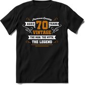 70 Jaar Legend T-Shirt | Goud - Wit | Grappig Verjaardag en Feest Cadeau Shirt | Dames - Heren - Unisex | Tshirt Kleding Kado | - Zwart - M