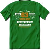 63 Jaar Legend T-Shirt | Goud - Wit | Grappig Verjaardag en Feest Cadeau Shirt | Dames - Heren - Unisex | Tshirt Kleding Kado | - Donker Groen - XXL