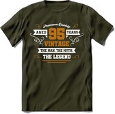 95 Jaar Legend T-Shirt | Goud - Wit | Grappig Verjaardag en Feest Cadeau Shirt | Dames - Heren - Unisex | Tshirt Kleding Kado | - Leger Groen - XXL