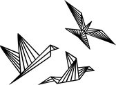 Geometrische vogels (set v 3) -- Wall Art by Cutting Edge Design --- Muurdecoratie Living Keuken Figuur Woonkamer Hout Zwart Kader Muur Interieur Bureau Animal Dier Origami Birds Japan Vouwku