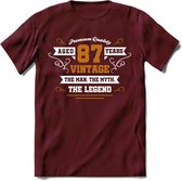 87 Jaar Legend T-Shirt | Goud - Wit | Grappig Verjaardag en Feest Cadeau Shirt | Dames - Heren - Unisex | Tshirt Kleding Kado | - Burgundy - XXL