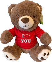 Grote bruine knuffel beer I Love You met rood shirtje | Valentijn cadeau vrouw man | Valentijnsdag voor mannen vrouwen | Valentijn cadeautje voor hem haar | knuffelbeer | teddybeer