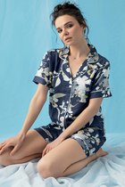 Seamlife Homewear - Dames Pyjama Set- BIO- Shortama -Blauw Bloem -(S)