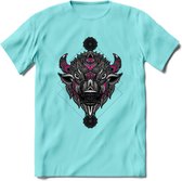 Bizon - Dieren Mandala T-Shirt | Roze | Grappig Verjaardag Zentangle Dierenkop Cadeau Shirt | Dames - Heren - Unisex | Wildlife Tshirt Kleding Kado | - Licht Blauw - XXL