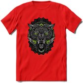 Wolf - Dieren Mandala T-Shirt | Groen | Grappig Verjaardag Zentangle Dierenkop Cadeau Shirt | Dames - Heren - Unisex | Wildlife Tshirt Kleding Kado | - Rood - S