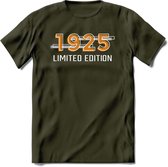 1925 Limited Edition T-Shirt | Goud - Zilver | Grappig Verjaardag en Feest Cadeau Shirt | Dames - Heren - Unisex | Tshirt Kleding Kado | - Leger Groen - XL