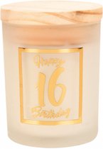 Verjaardag - Geurkaars - White/gold - Happy Birthday - 16 jaar - giftbox met panterprint - In cadeauverpakking