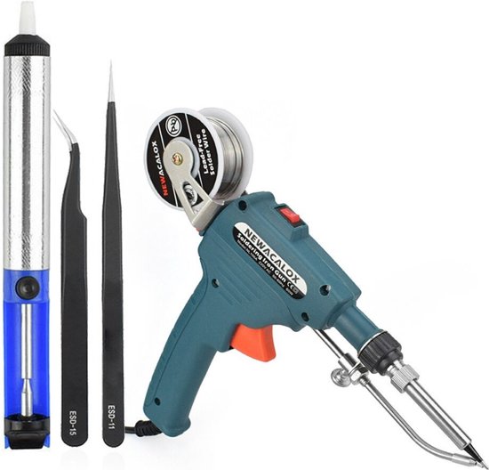 60W Electronic Soldering Gun Kit, Automatic Soldering Gun with 5pcs Soldering Tips, Desoldering Pump, Tweezers, Solder Wires, Holder and Phillips Screwdriver for Car Repair DIY