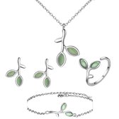 Set- 4 Delig- Green Leaf- Ketting- Armband- oorbellen- Ring-Charme Bijoux