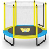 Flanner® Kindertrampoline – Trampoline met Veiligheidsomheining – Indoor/Outdoor - Binnen Trampoline - Trampoline Blauw/Geel met Beer