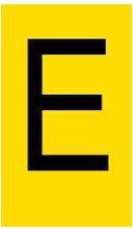 Mini letter E, geel zwart 38 x 89 mm - 6/vel