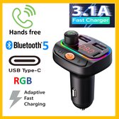 FM-transmitter RGB kleuren USB type C 3 USB 3.5 A Auto Kit Handsfree Draadloze Bluetooth versie 5 MP3 Speler Dual Usb en USB type C 3.5A Fast Charger Bluetooth Audio-ontvanger telefoon oplade