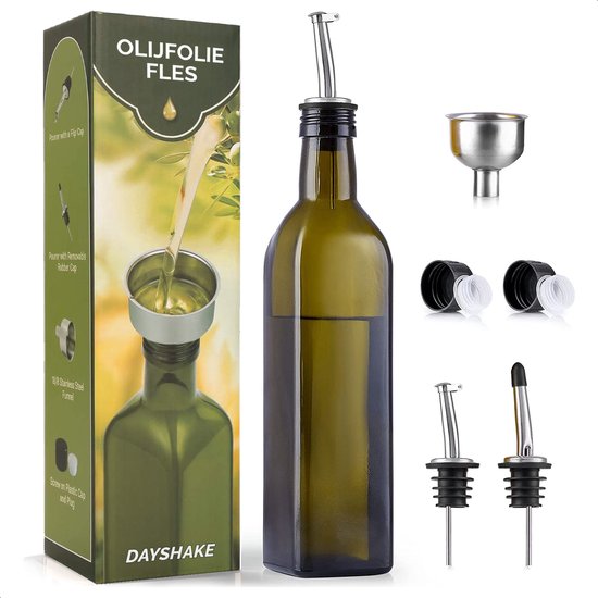 Dayshake Olijfolie fles met schenktuit - 500ml - Glazen Oliefles -  Inclusief... | bol.com