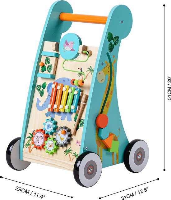 Teamson Kids Houten Loopstoeltje en Activiteitencentrum - Kinderspeelgoed - Peuter-Speelgoed - Safari Dieren van Teamson Kids — afbeelding 4