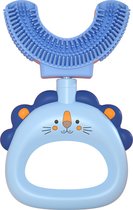 360 graden - U vormige baby tandenborstel - Blauw Leeuw Design - 2 in 1 Tandenborstel en Bijtring / Teether - Zachte siliconen - Kinderen tandenborstel - Jongen/Meisje