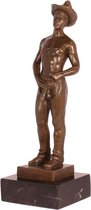 Bronzen Sculptuur Half Naakte Man Gekleed Als Cowboy 93x8x27 cm