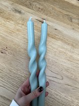 Gedraaide kaarsen set van 2 - swirl kaarsen - Jade Green - 28 cm hoog - twisted candles - trendy diner kaarsen