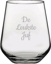 Gegraveerde Drinkglas 42,5cl De Leukste Juf
