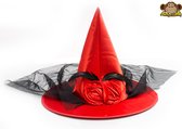 Partychimp Heksenhoed voor bij Halloween Kostuum Dames Carnavalskleding Dames - Polyester - Rood/zwart - One-size