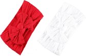 2 Stretch Baby Hoofdbanden met Strik - Mt 0-24 mnd - Rood & Wit