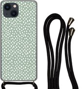 Cordon téléphonique - Chaîne téléphonique - Étui avec cordon Convient pour iPhone 13 Mini - Points - Vert - Wit - Siliconen - Bandoulière - Étui de téléphone avec cordon