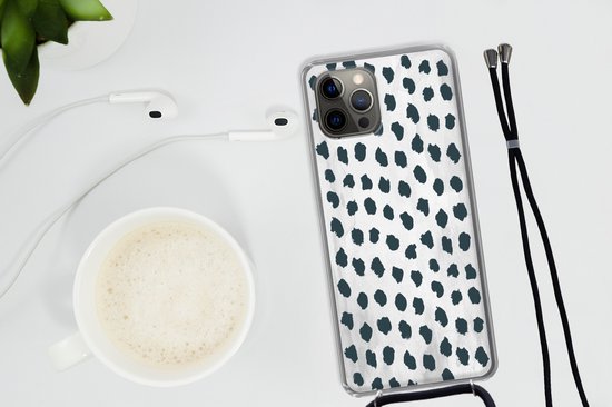 Coque avec cordon iPhone 13 Pro - Pois - Zwart - Marbre - Siliconen - Bandoulière - Coque arrière avec cordon - Coque pour téléphone avec cordon - Coque avec corde