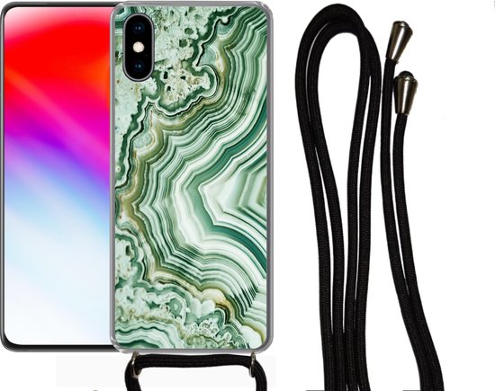 Coque avec cordon iPhone XS - Pierres naturelles - Vert - Roches et minéraux - Siliconen - Bandoulière - Coque arrière avec cordon - Coque pour téléphone avec cordon - Coque avec corde
