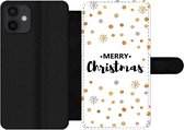 Bookcase Geschikt voor iPhone 12 Mini telefoonhoesje - Merry Christmas - Kerst - Goud - Quotes - Spreuken - Met vakjes - Wallet case met magneetsluiting