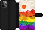 Bookcase Geschikt voor iPhone 11 Pro Max telefoonhoesje - Regenboog - Marmer print - Pride - Met vakjes - Wallet case met magneetsluiting