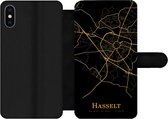 Bookcase Geschikt voor iPhone XS telefoonhoesje - Hasselt - Kaart - Goud - Met vakjes - Wallet case met magneetsluiting