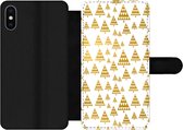 Bookcase Geschikt voor iPhone XS telefoonhoesje - Kerstboom - Wit - Goud - Patronen - Met vakjes - Wallet case met magneetsluiting