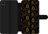 Bookcase Geschikt voor iPhone XS telefoonhoesje - Kerst - Goud - Zwart - Patroon - Met vakjes - Wallet case met magneetsluiting