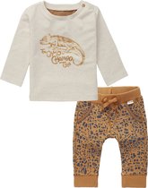 Noppies - Kledingset - 2delig - Broek bruin met prints - Shirt Oatmeal met print - Maat 74