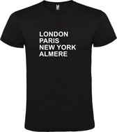 Zwart t-shirt met " London, Paris , New York, Almere " print Wit size S