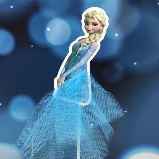 Elsa taarttopper in haar iconische blauwe jurk met glitters en tule rok.