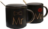 Mr&Mrs® Koffie Mok Stelletjes -koffiemokken Set Cadeau voor Bruid Genoten & Verjaardagen - Keramisch Zwart